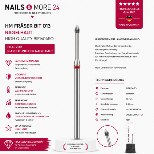 HM Fräser Bit 013 | Nagelhaut | High Quality BIF16045O